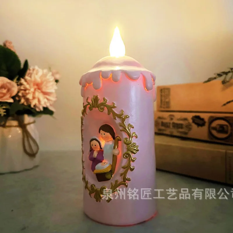 

2024 Christmas Birth Of Jesus Candle Nightlight Ornament Home Horse Trough Candle Holder Resin Desktop Decoration Crafts Gift