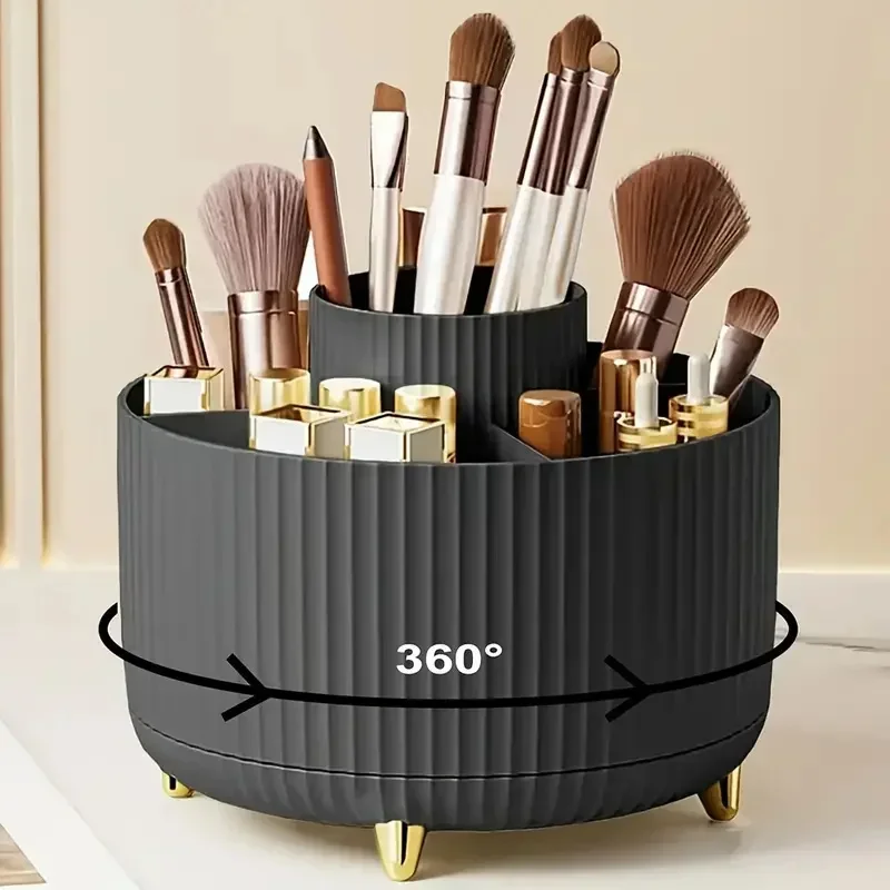 

Makeup Brush Holder Organizer 5 Slot 360° Rotating Makeup Brushes Desktop Storage Organizers for Vanity Desktop Bathroom Office