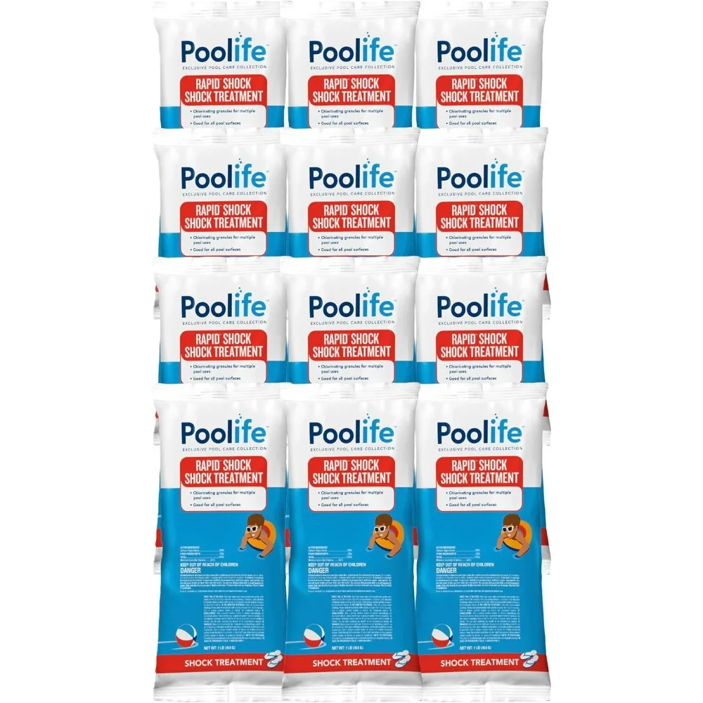 

Poolife Rapid Shock 1lb x 12 Pack 68% Calcium Hypochlorite | CYA-Free Fast-Dissolving Chlorine Granules | Algae & Bacteria Remov