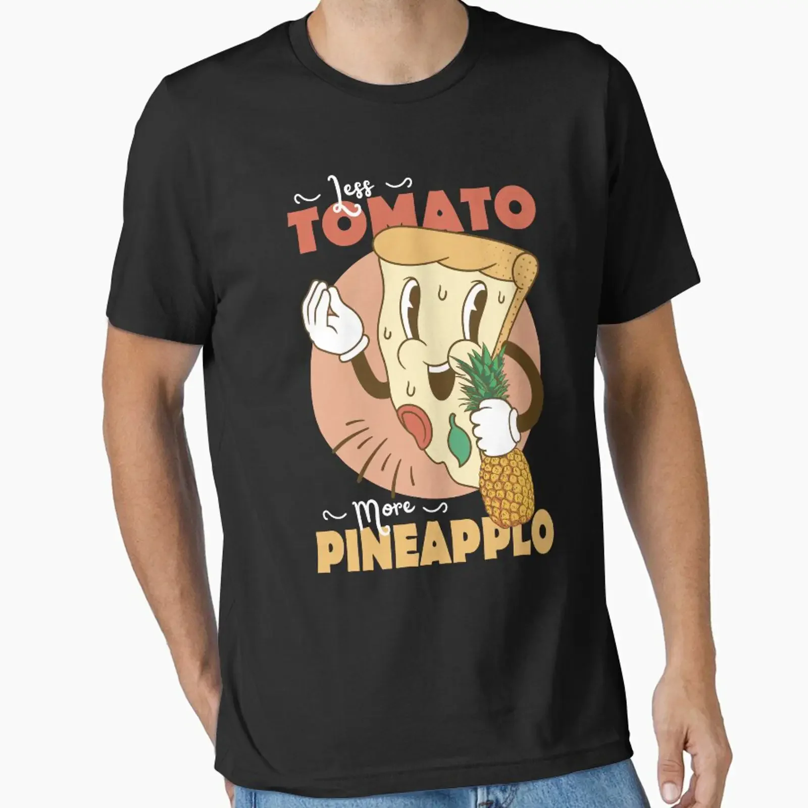 Pineapple Pizza Retro Italian Slice Cartoon Essential T Shirt vintage Washed Unisex Soft Top For Everyday Wear Versatile