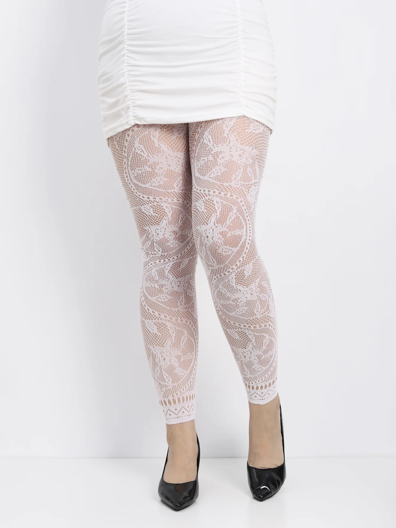Damen-Strumpfhose mit hoher Taille, glitzerndem Strass-Fischnetz, fußlose Strumpfhose, Leggings, farbiges Retro-Stil-Muster für 45–85 kg Gewicht – Detail 1