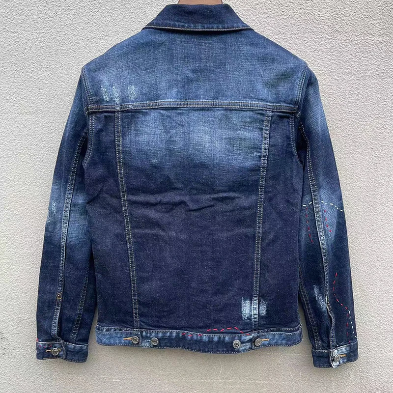 メンズデニムジャケット,刺denim付きホワイトコート,折りたたみ式,水玉模様,ギフトとして最適