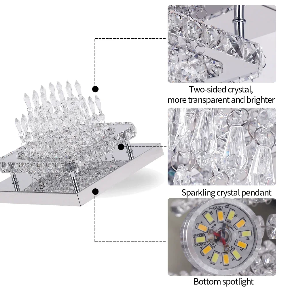 Lámpara de techo de cristal cuadrada para interiores, candelabros LED modernos para habitación, sala de estar, decoración del hogar, candelabro de