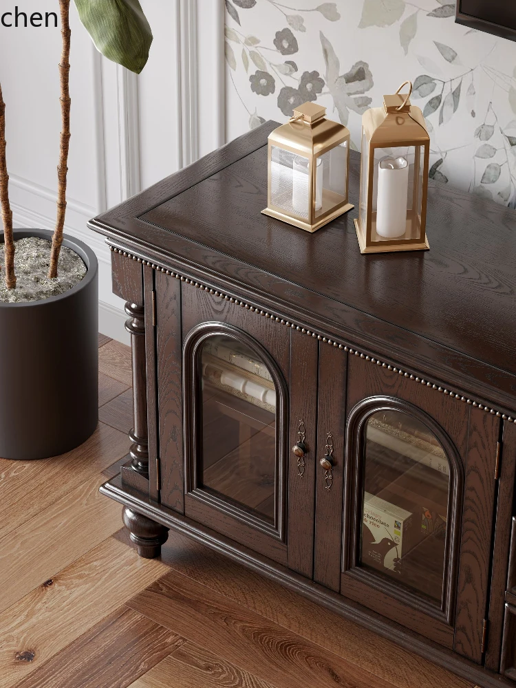 ZML Solid Wood TV Cabinet and Coffee Table Set Living Room Vintage Distressed Storage Floor Cabinet