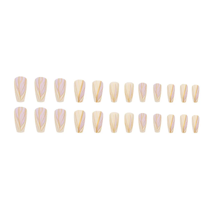 3D fake nails accessories long french T shape tips Gold thread frosted false nails DIY faux ongles press on acrylic nail set