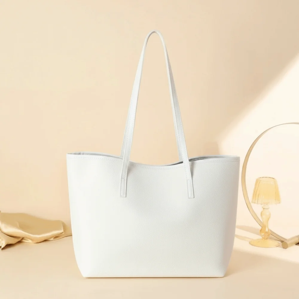 Chic Litchi Texture Tote Bag Snap Button Design Leather Shoulder Bag Large Capacity Crossbody Work Bag Women