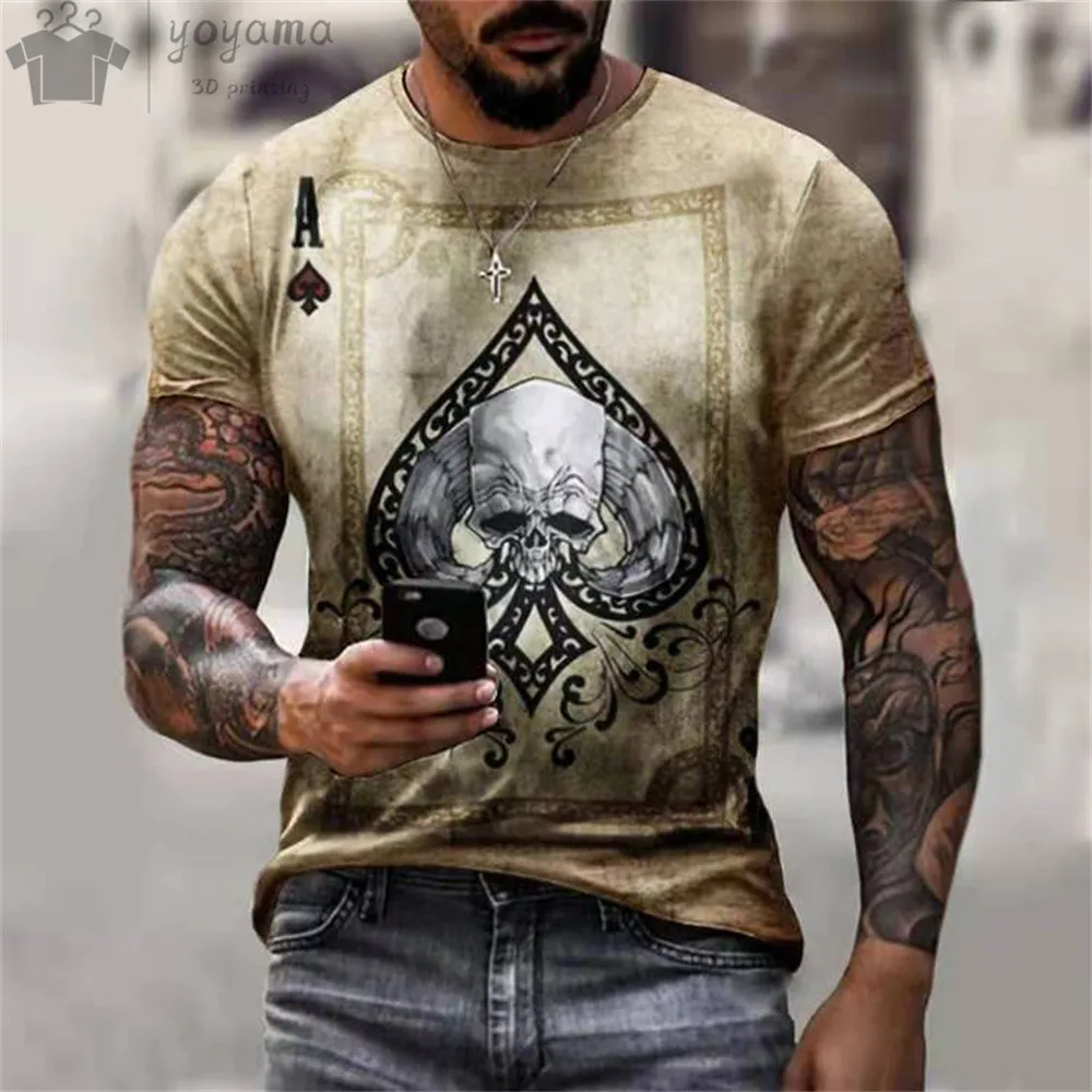 Men's Clothing Horrible Skull Spades Poker T-Shirt Casual Men 3d Print Oversized T-Shirt Comfort Breathable Short Sleeve Tee