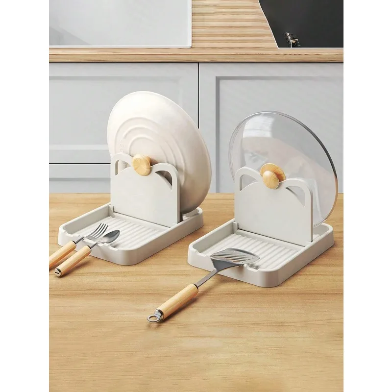 

Multifunctional Pan Pot Lid Holder Stand Pan Pot Cover Rack Spoon Rest Pot Lid Spatula Spoon Storage Shelf Kitchen Tools