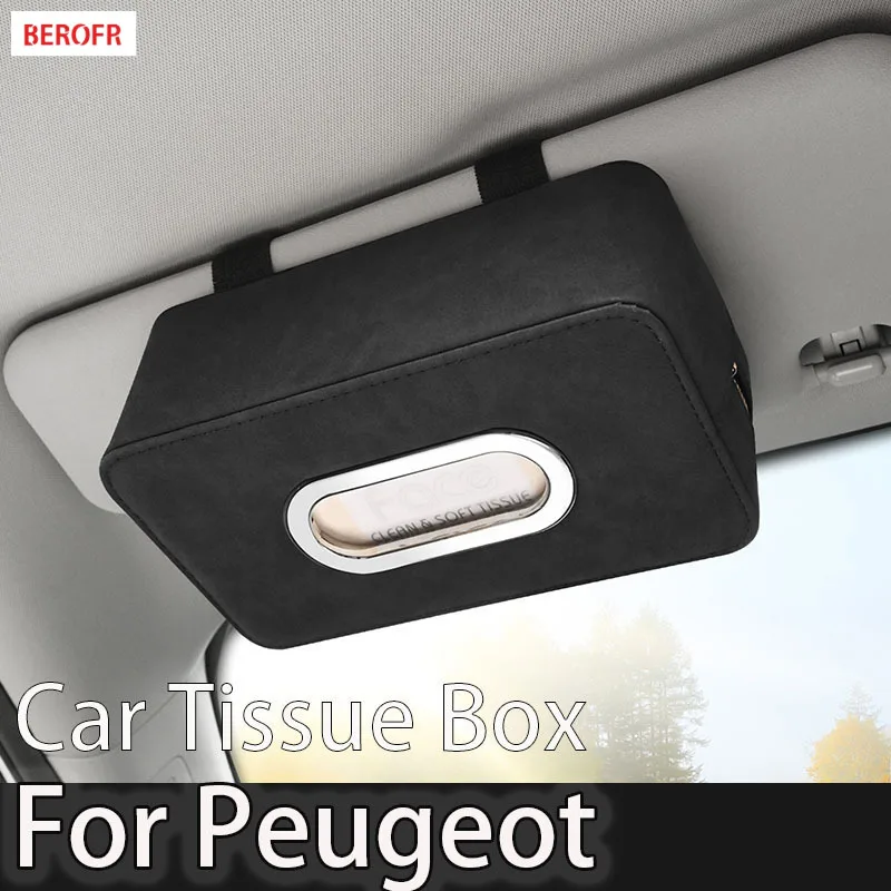 Soporte para caja de pañuelos de coche, cubierta de gamuza auténtica para Peugeot 106 107 206 207 307 308 406 407 508 2008 3008 4008 5008, soporte para reposabrazos de asiento