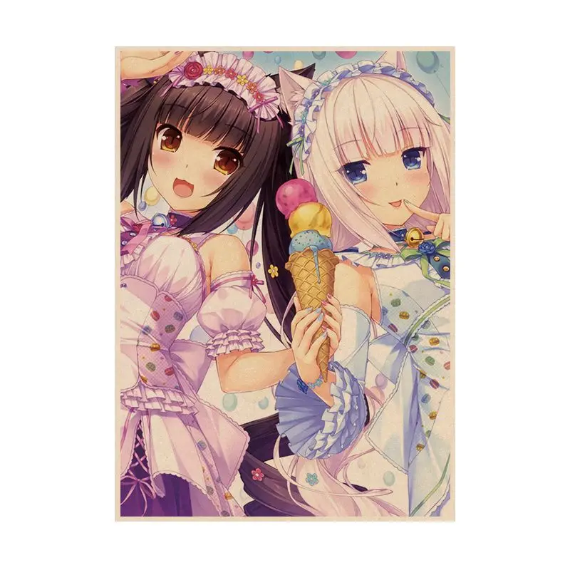 Nekopara Neko Para Chocola Vanilla Anime Classic Anime Poster Whitepaper Sticker DIY Room Bar Cafe Aesthetic Art Wall Painting