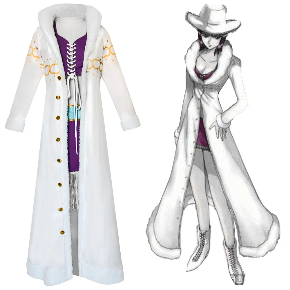 

Anime Robin cosplay costume purple dress uniform long fur collar white cape punk suit women's clothing