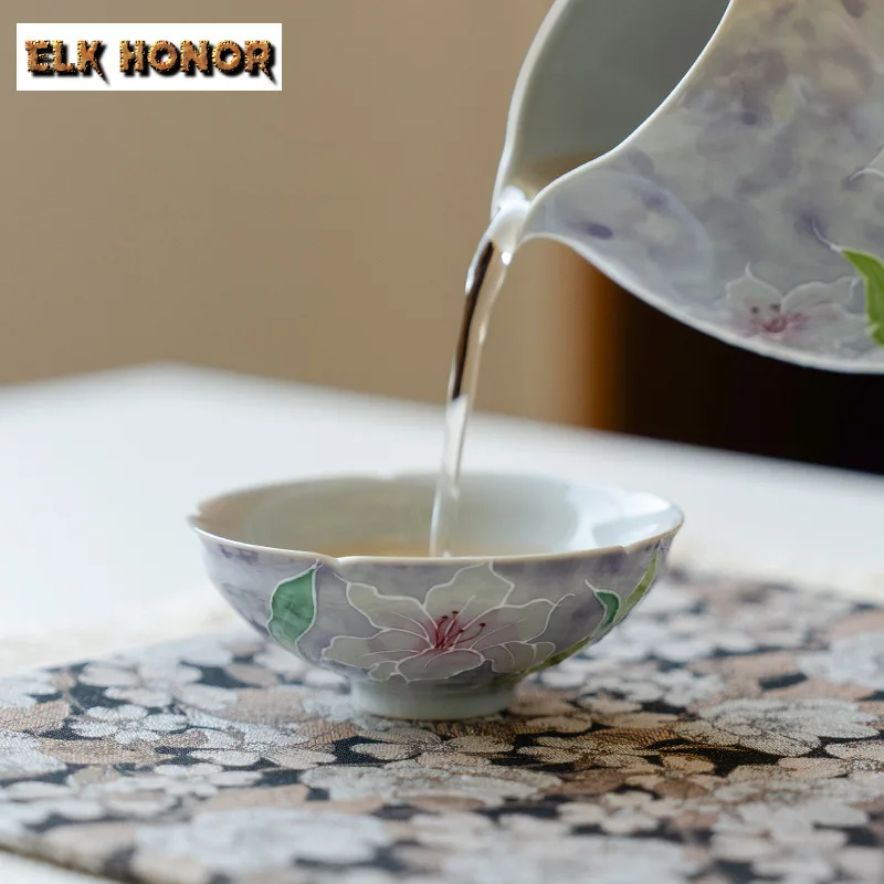 90ml Misty Purple Pure Hand-painted Lily Teacup Ancient Tea Bowl Water Jug Tea-tasting Smelling Cup Chazhan Master Cups Teaware