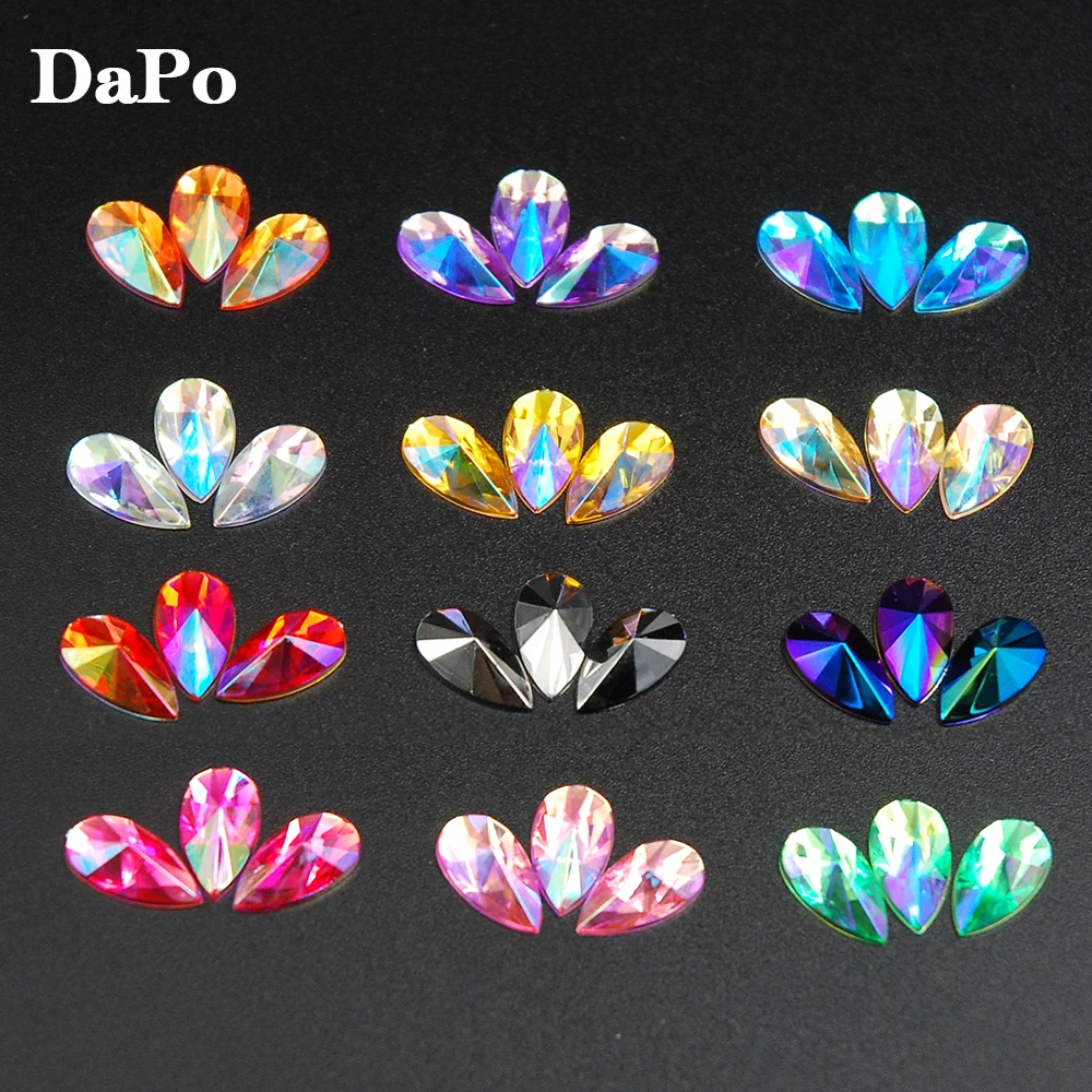 Diamantes de imitación acrílicos en forma de gota, pegamento en 13 colores, piedras puntiagudas planas, Strass para manualidades DIY, fabricación de joyas