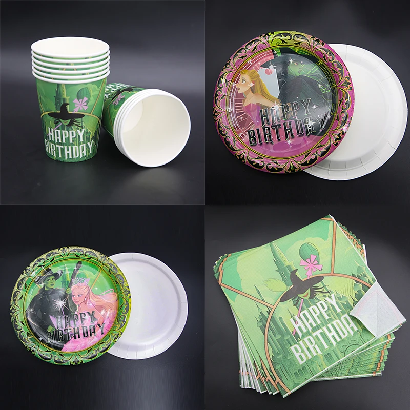 Wicked Birthday Decorations Elphaba Balloon Disposable Tableware Tablecloth Straws Glinda Cup Plates Baby Shower Supplies Toy