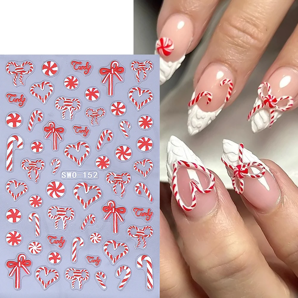 5D تنقش الأحمر كاندي مسمار ملصق الحب القلب القوس مسمار الفن لاصقة تزيين الشارات عيد الميلاد الشتاء DIY بها بنفسك مانيكير مستلزمات الأظافر #1