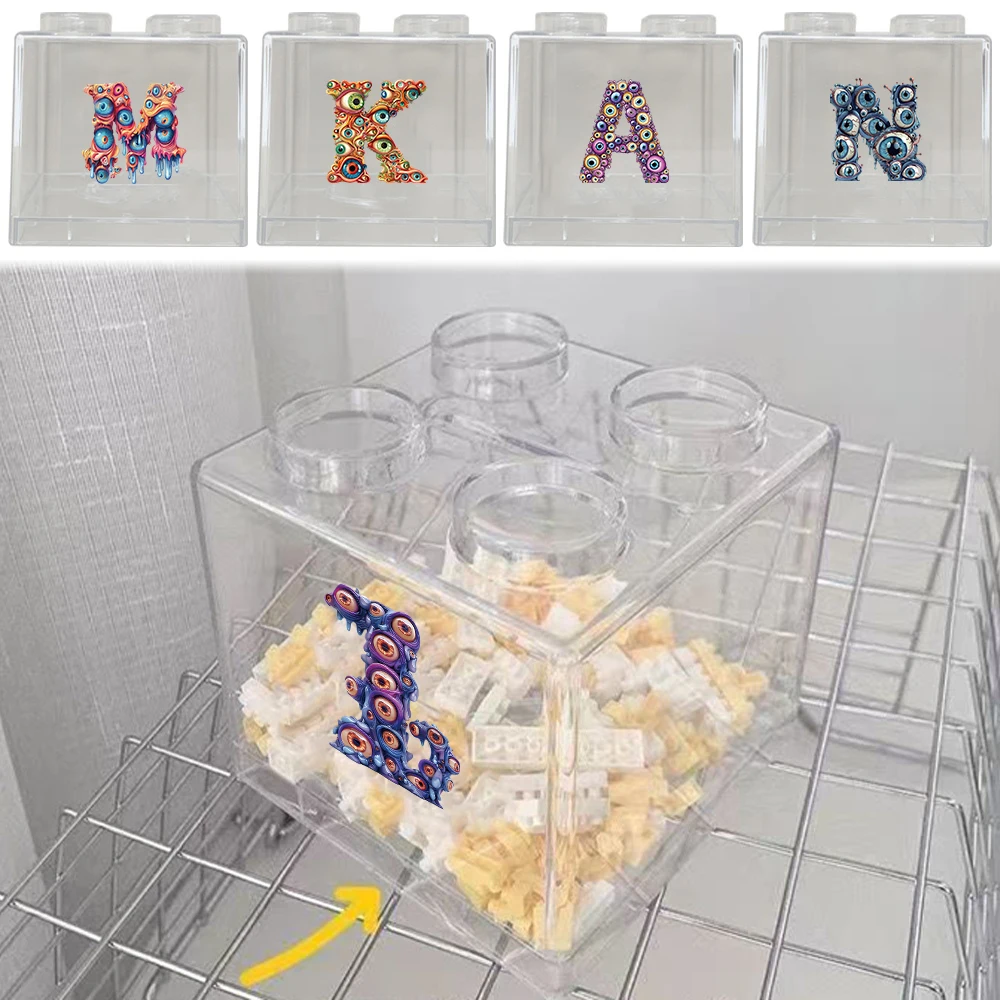 

Plastic Coin Storage Case Portable Building Block Money Box Eyelets Initial Name 26 Letters Pattern