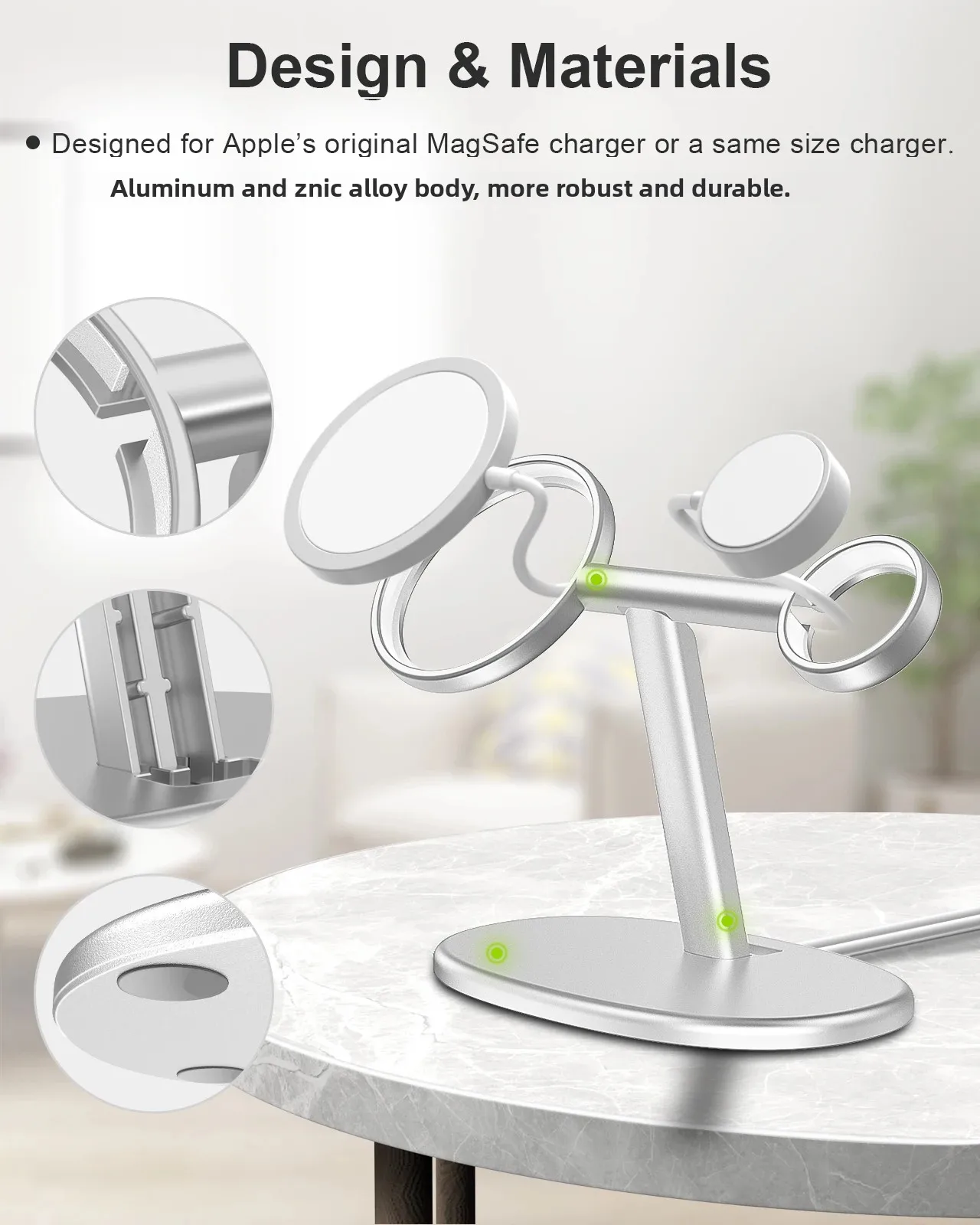 EWA 2-in-1 Desktop Phone Stand Desk Holder for Magsafe Charger for iPhone 16~12 and Apple Watch Series (Not Included Charger)