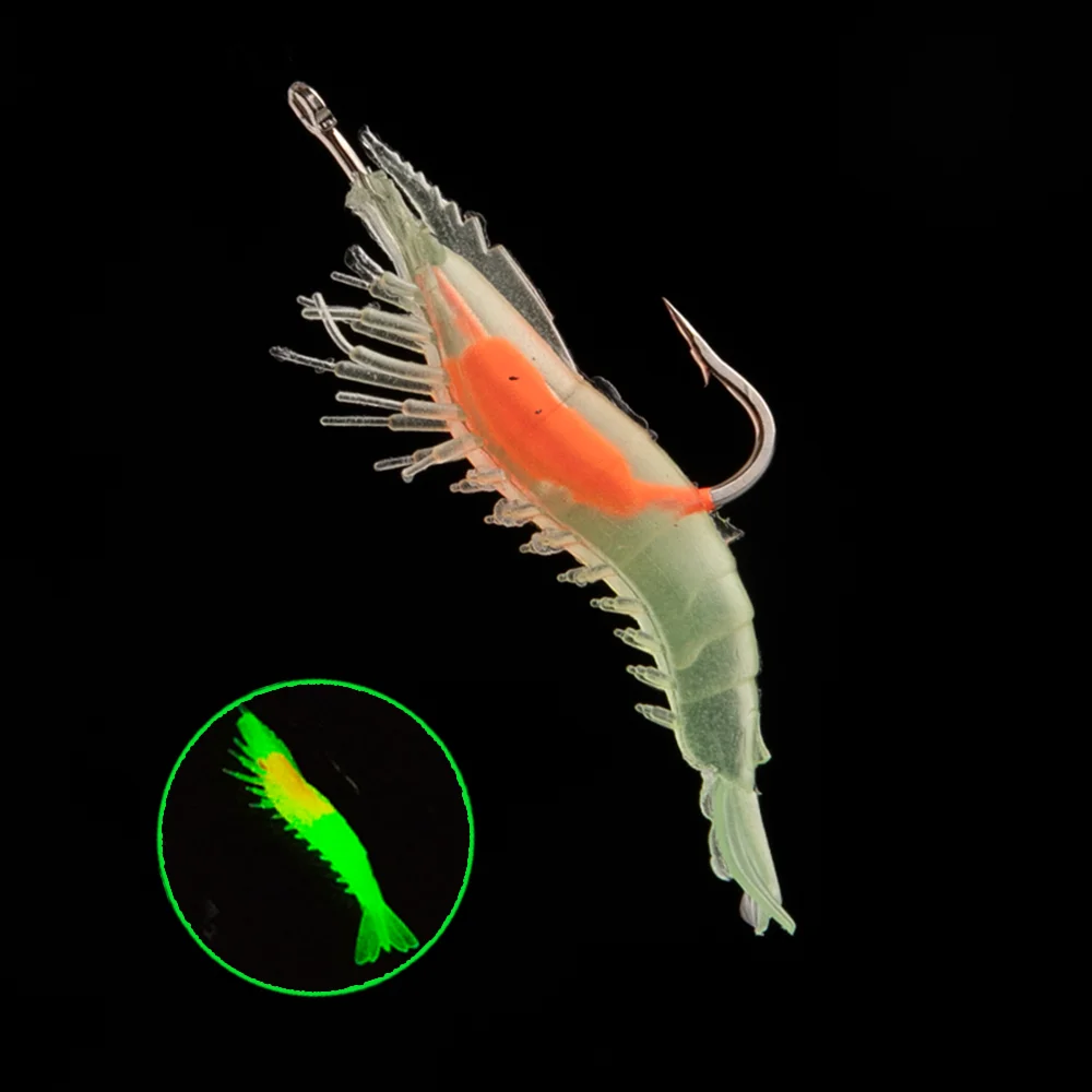 FISHINGFANS 15pcs/box 55mm 3g Shrimp Lures Built-in Hook Fishing Bait Luminous Winter Bionic Fishing Lure