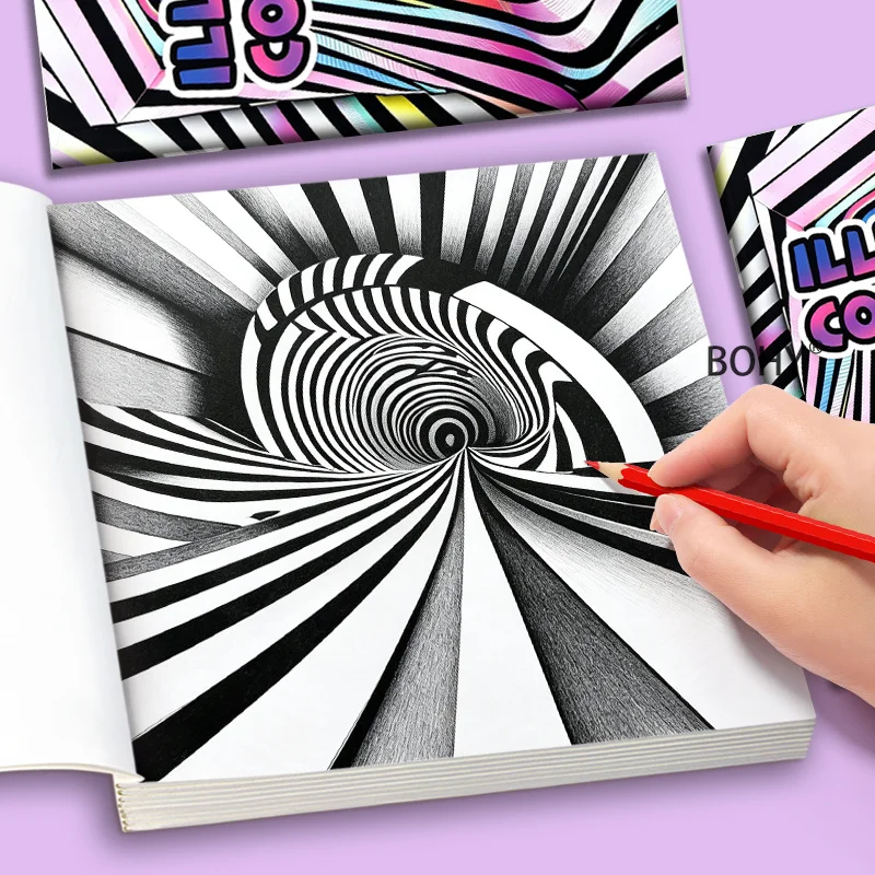 1 Adult Decompression Abstract Coloring Album 3D Illusion Themed Coloring Patterns 24 Pages Casual Graffiti for Home and Leisure