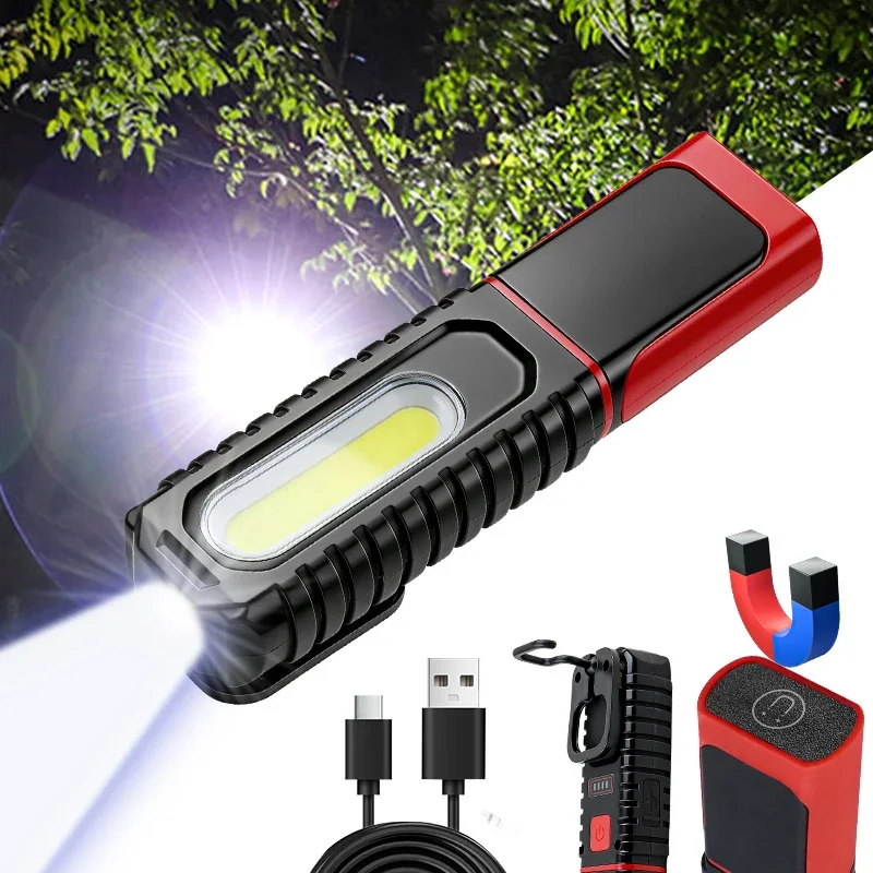 Multifunctional COB Work Light with Magnetic USB-C Rechargeable Flashlight Rotatable LED Repairing Light Outdoor Emergency Lamp