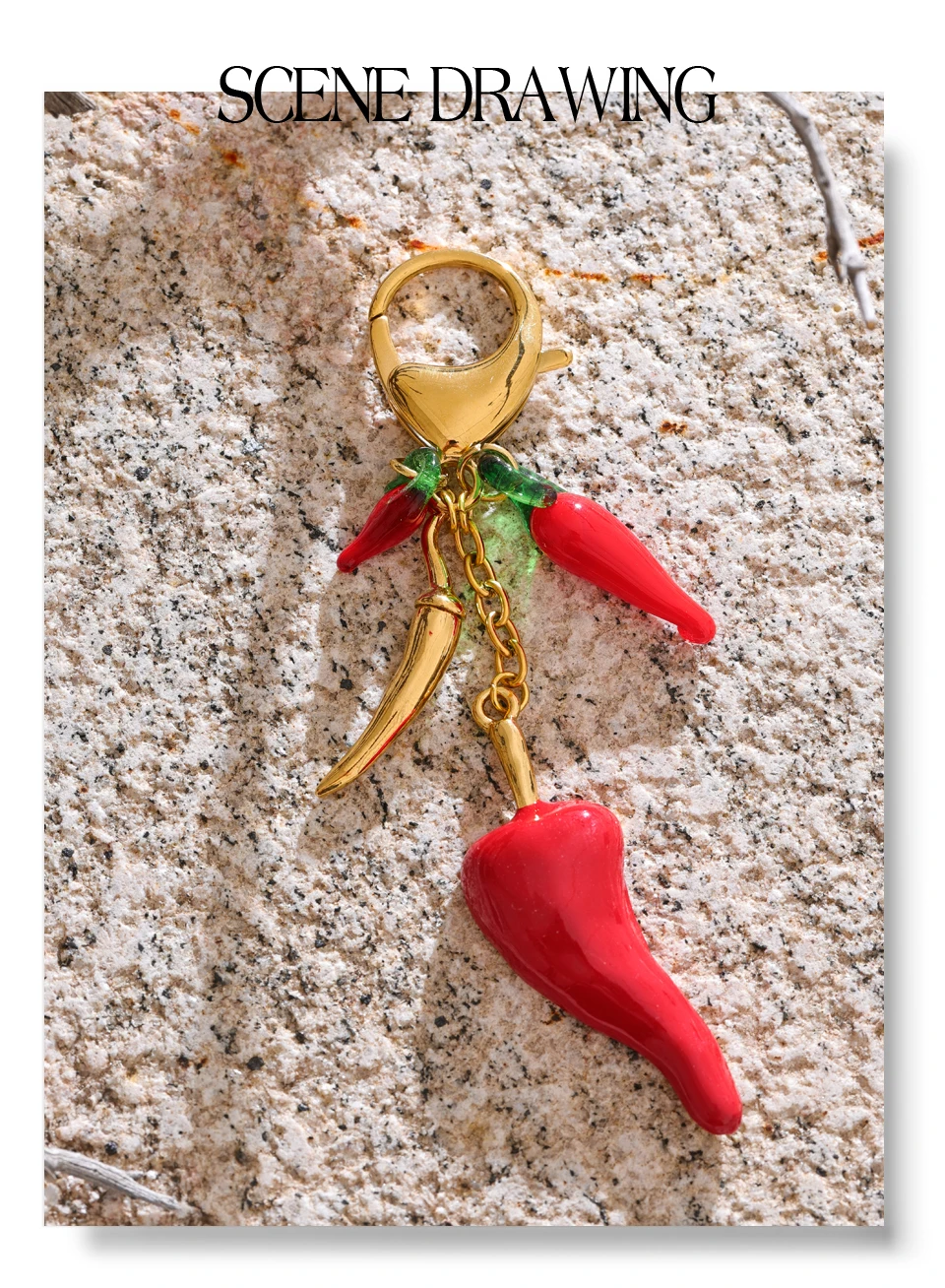 Yhpup Exklusives Design, roter Chili-Schlüsselanhänger aus Emaille-Harz, Edelstahl, Handtaschenanhänger, Schlüsselanhänger, Urlaubsschmuck, Geschenk – Detail 5