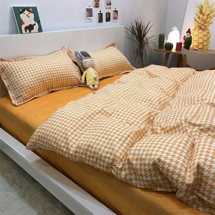 Nordic Grid Duvet Cover Set with Bedsheet Pillowcase 220x240 Quilt 4pcs/3pcs Bedding Fashion Comforter Bed Linen Bedding Set