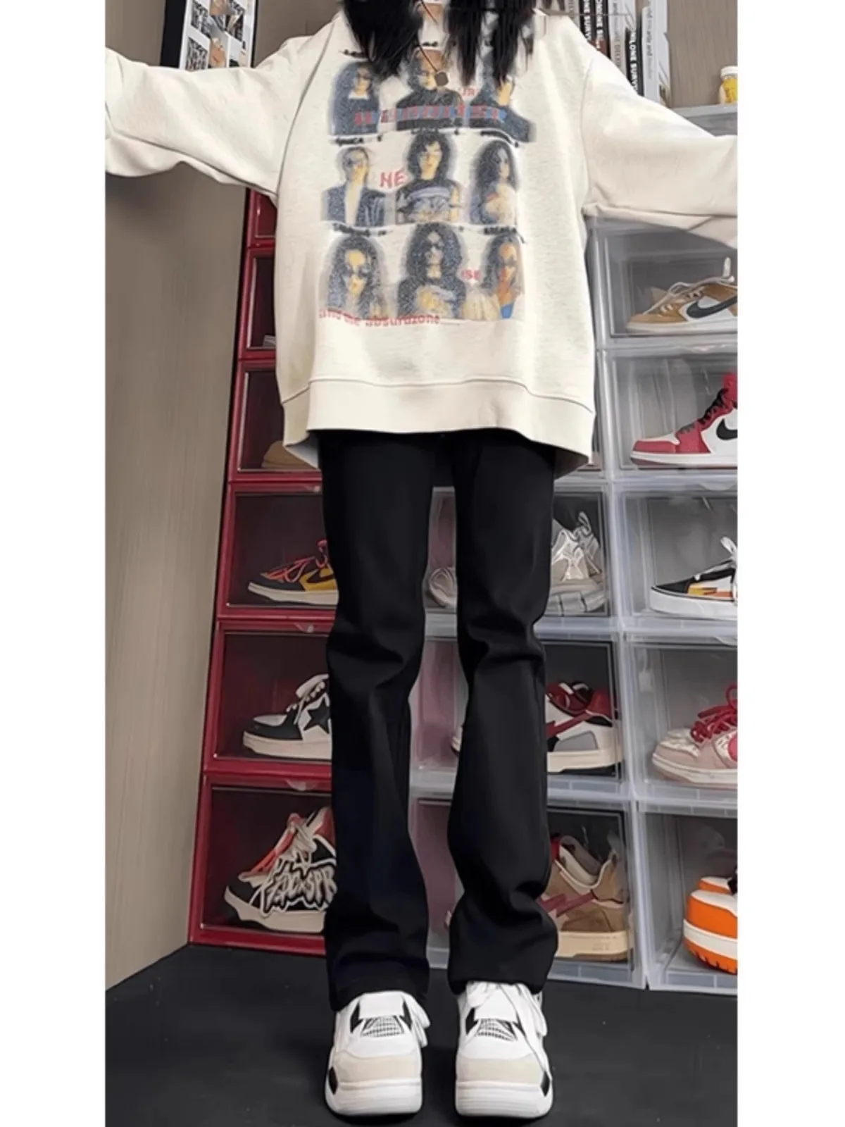 بنطلون جينز رجالي أمريكي عالي الخصر بتصميم نحيف من American High Street Vibe، أسود، ذو حافة سكين مستقيمة، واسع من الأسفل، عصر...