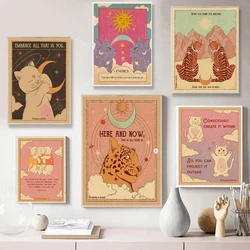 Tarot Card Poster Boho Canvas Wall Hanging Cat Retro Divination Witchcraft Beach Moon Phase Aesthetic Room Decor Mural Art Print