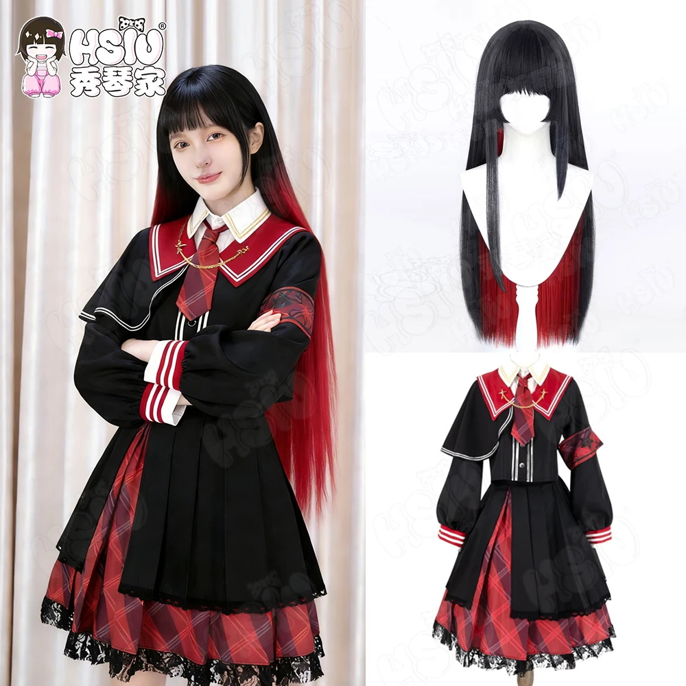 

Костюм для косплея Косаки Вакамо, парик из синтетического волокна, комплект с черной юбкой, черно-красный парик, Blue Archive, косплей Косаки Вакамо.