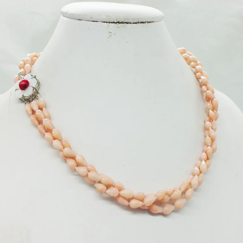 3 strands of classic pink natural coral necklace 18