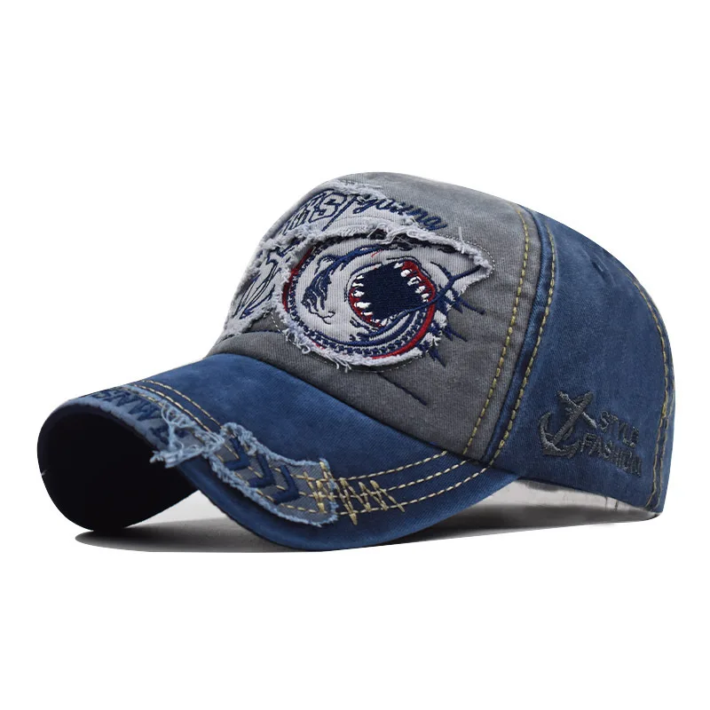 Baseball Cap European and American Shark Embroidery Pure Cotton Three-Dimensional Embroidery Hat Cap