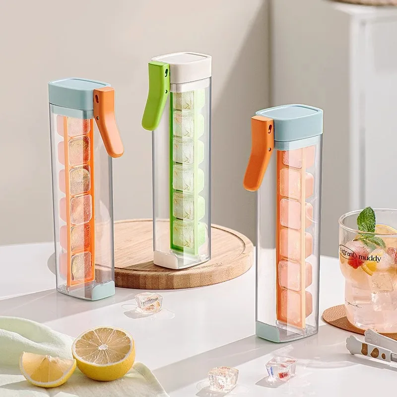 Press-down Plastic Ice Cube Tray Eco-Friendly Household Ice Mold with Cooling Feature and One-handed Ice Removal Tool