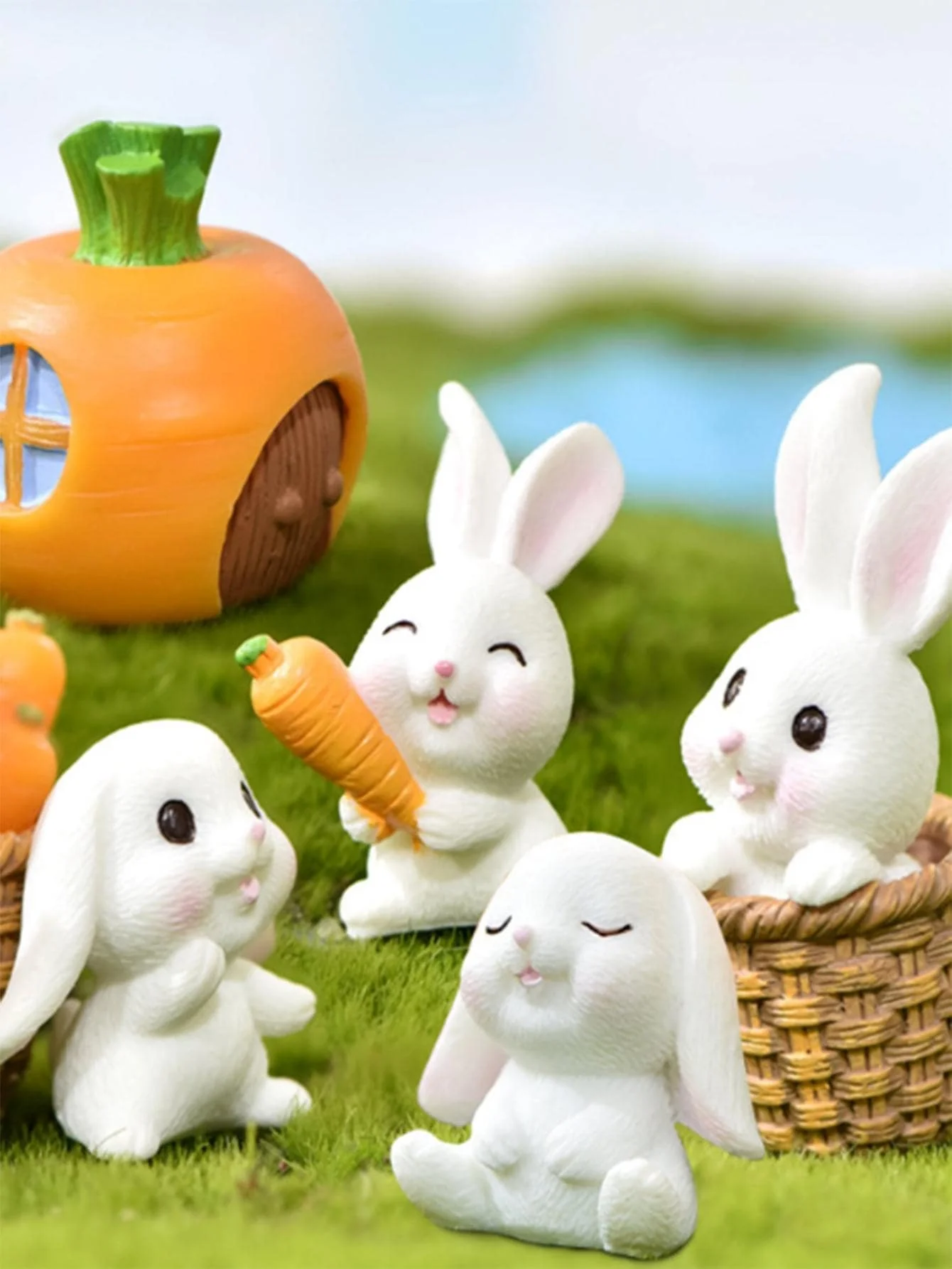 4PCS-Miniature Rabbit Model Mini Bunny Figurine Desktop Garden Landscape Ornament Resin Craft Easter Cute Home Office Decor Supp