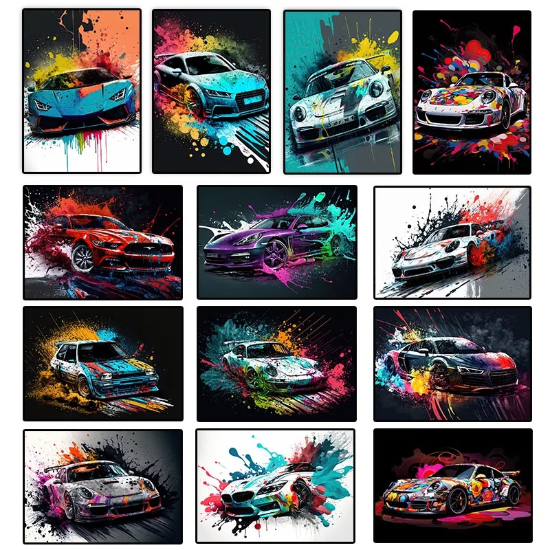 Colorful Vehicles Poster Canvas Art Pop Graffiti Lurxry Cars Print Murals Modern Wall Art Hanging Pictures Home Decor Unframed