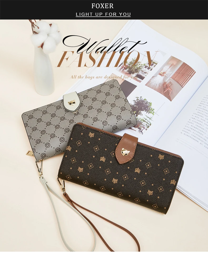 FOXER Damen-Langbörse mit Vintage-Print, Handgelenktasche, Große Kapazität, Multi-Kartenhalter, Telefon-Clutch, Geschenkbox für Damen – Detail 1