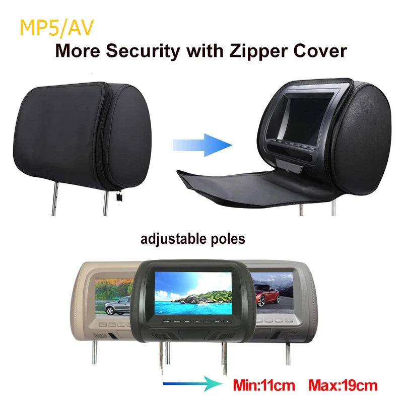 Universal Car Headrest Monitor 7inch LCD Screen Rear Seat Pillow For MP4 MP5 DVD Player Support AV/USB/SD/FM/Headphone/Bluetooth