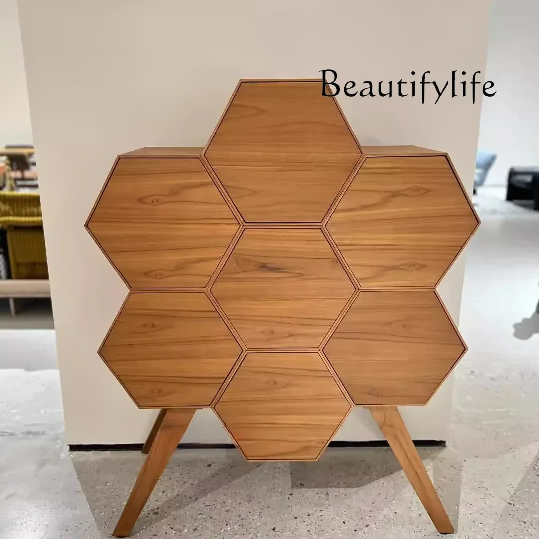 

French medieval honeycomb petal bucket cabinet neoclassical storage porch retro art solid wood dining side cabinet