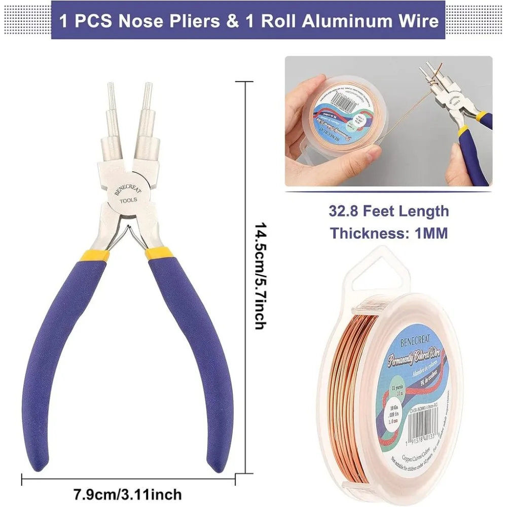 18 Gauge Copper Wire Jewelry Beading Wire (11 Yards) with 6 in 1 Bail Making Pliers for Necklace Bracelet Making