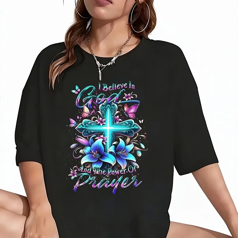 Inspirational Prayer Women's T-Shirt Funny Graphic Short Sleeve Tee Novelty Shirt Casual Crew Neck Top 100% Cotton S-5XL