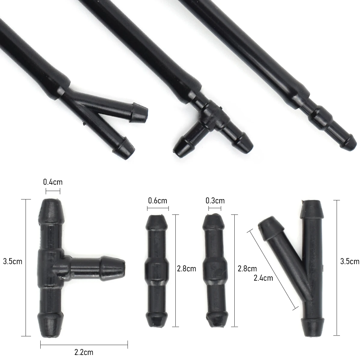 Conector do tubo do limpador de pára-brisas, T Piece Straight 3 Way Y Piece, Ar, combustível, água, limpador de gasolina, mangueira do bocal do pulverizador, 18pcs