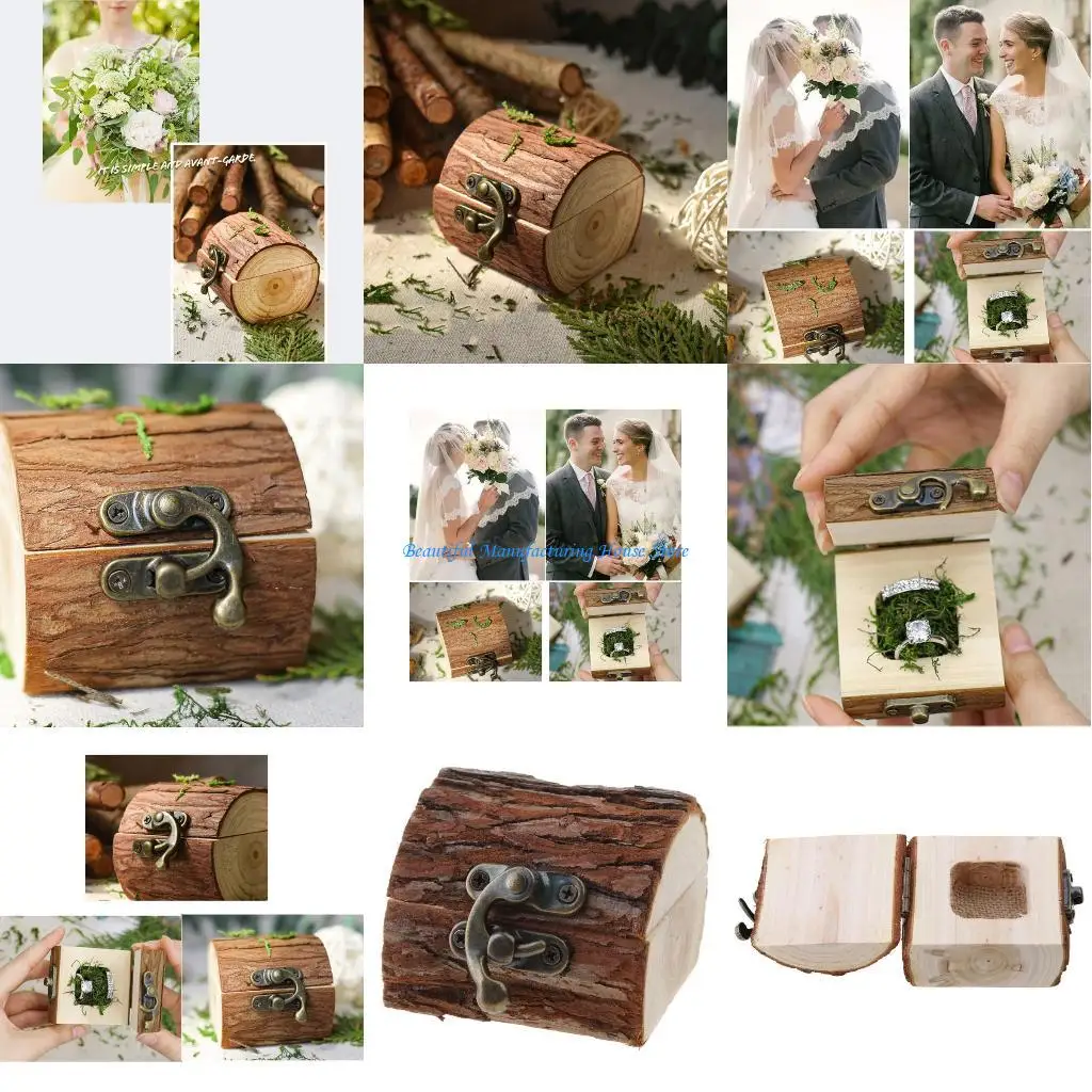 

E56A Creative Ring Box Wooden Handmade Craft Rustic Jewelry Storage Holder Ring Bearer Box Wedding Gift for