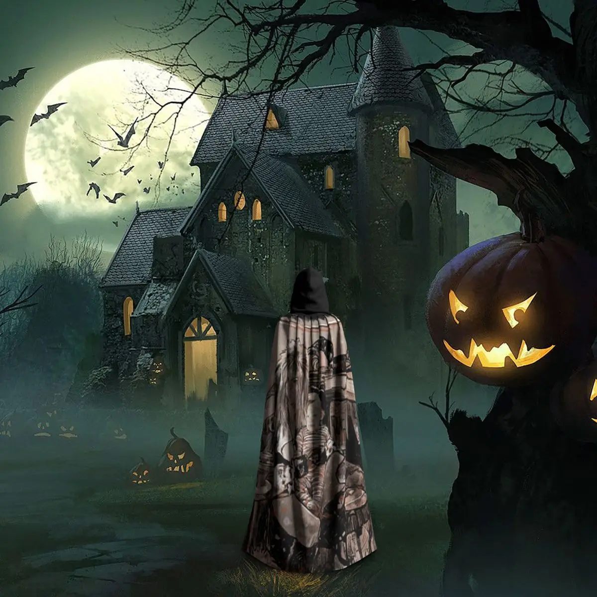 متاهة جاريث وتوبي عباءة طويلة بغطاء للرأس ساحرة في القرون الوسطى زي تنكري كيب حفلة الهالوين للبالغين للجنسين