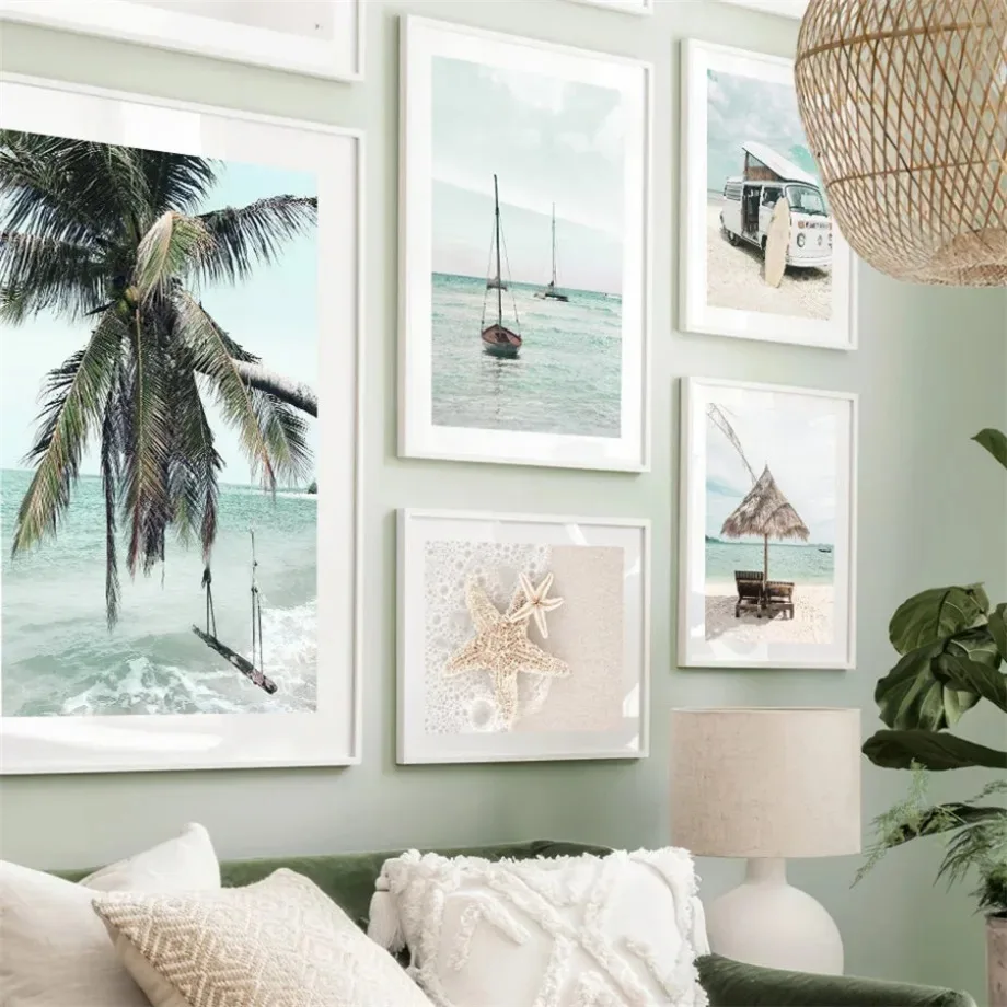 Camper Beach Shell Parasol Palm Starfish Trestle Wall Art Canvas Painting Posters And Prints Wall Pictures For Living Room Decor