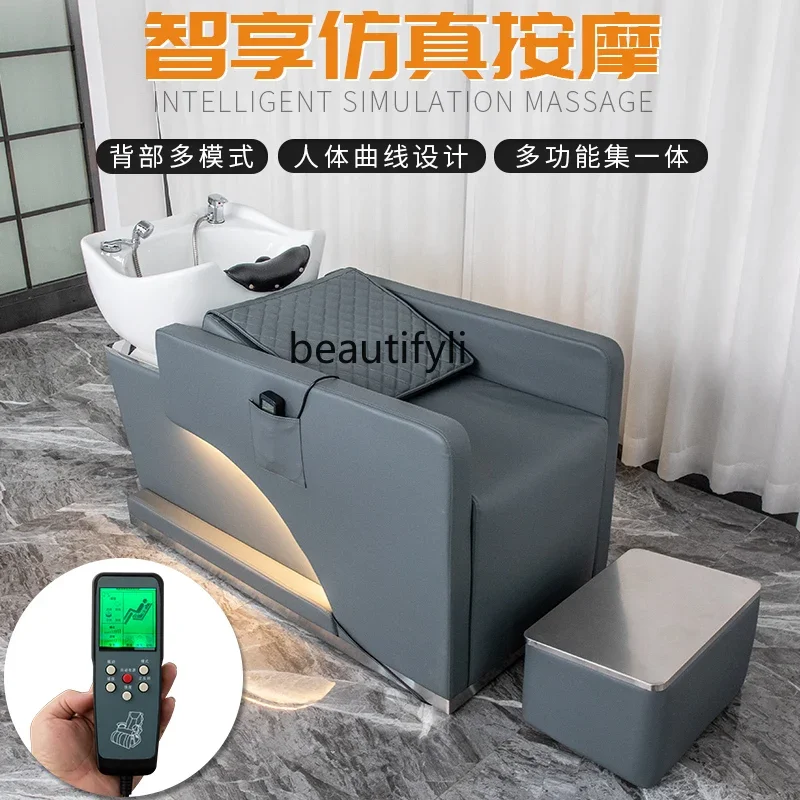 Electric Massage Shampoo Bed Lying Half Flushing Bed Hair Salon Ceramic Basin Barber Shop Shampoo Bed