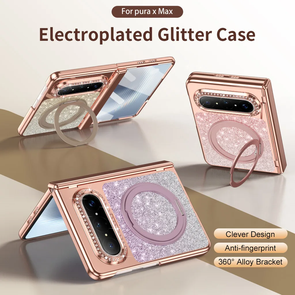 

Electroplated Leather Phone Case For Huawei Pura X Max PuraX Max 5G Protective PC Hard Cover With Tempered Film