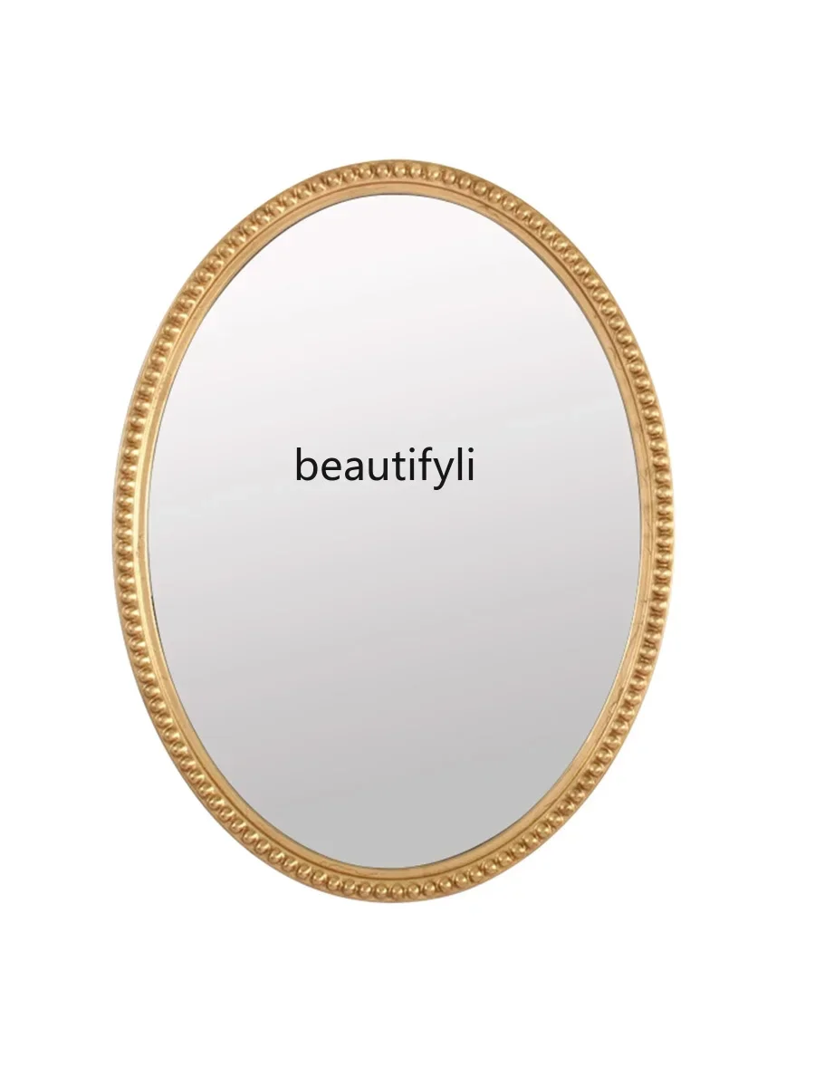 

American oval bathroom mirror wall hanging girl bedroom dresser LED makeup mirror wall hanging retro