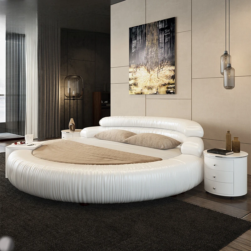 

King Size Luxury Bed Round Master Bedroom Solid Wood Fashionable High End Bed Confortable Design Apartment Muebles Furniture