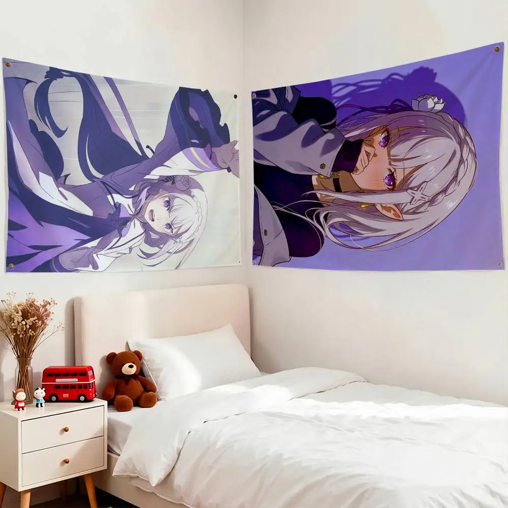 Popular Anime Re Zero Emilia Flags for Bedrooms Home Decor Items Outdoor Decors Garage Decoration Flaga
