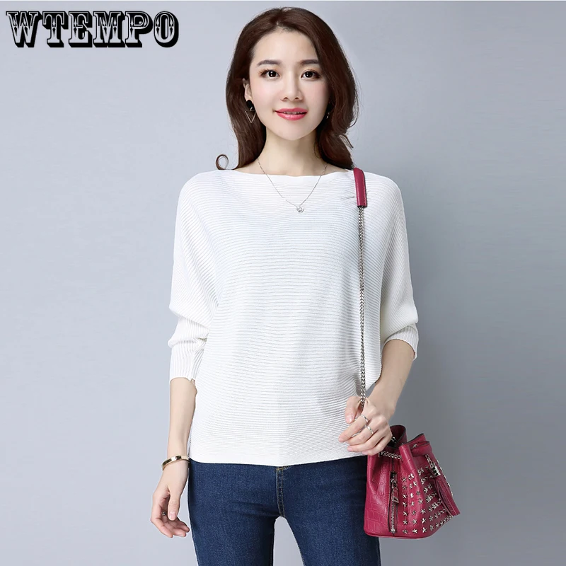 Knitted Sweaters for Women Batwing Sleeve Slash Neck Pullovers Sweater Spring Autumn Solid Knit Tops Female Sweaters Wholesale