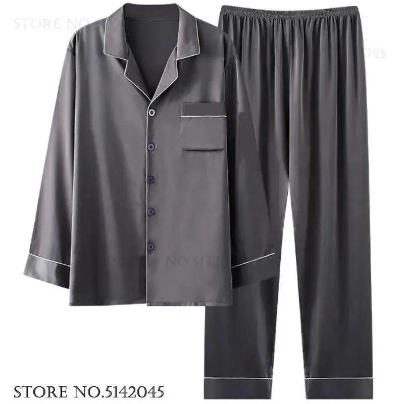 Big Size Mens Pajamas Set Loungewear Spring Autumn Long Sleeve Trouser Pijamas Suit with Pocket Loose Casual Home Clothes Pyjama